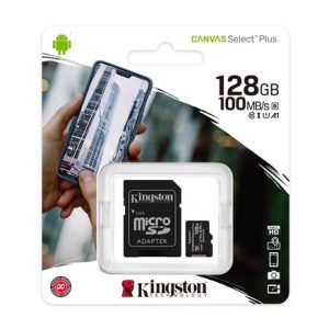 KINGSTON "Canvas Select Plus Memóriakártya, microSDXC, 128GB, CL10/UHS-I/U1/V10/A1, adapterrel