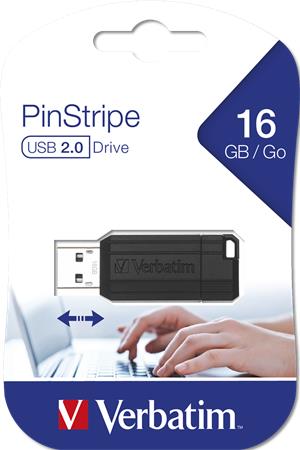 VERBATIM "PinStripe", Pendrive, 16GB, USB 2.0, 10/4MB/sec, fekete