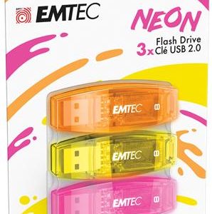 EMTEC "C410 Pendrive, 8GB, 3 db, USB 2.0, Neon", narancs, citromsárga, rózsaszín